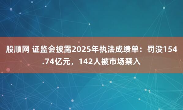 股顺网 证监会披露2025年执法成绩单：罚没154.74亿元，142人被市场禁入
