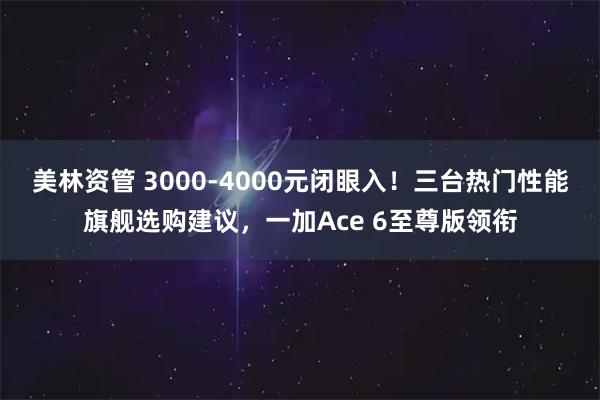 美林资管 3000-4000元闭眼入！三台热门性能旗舰选购建议，一加Ace 6至尊版领衔